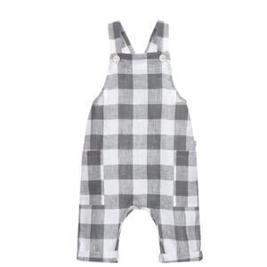 Il Gufo Gray & White Gingham Plaid Linen Overalls Size 6 Months